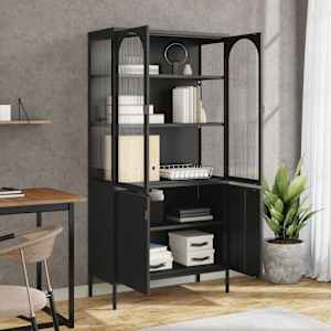 Highboard černý 90 x 40 x 180 cm sklo a ocel - obrázek 3