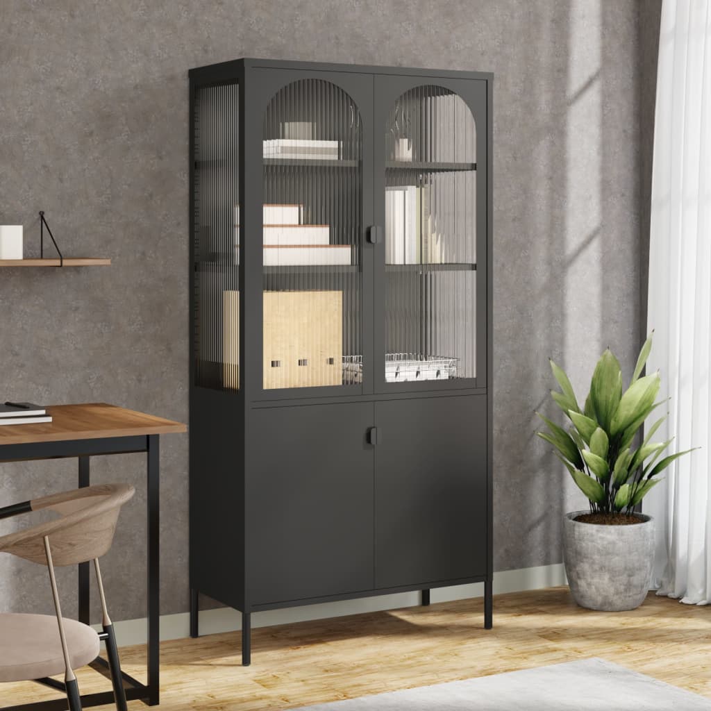 Highboard černý 90 x 40 x 180 cm sklo a ocel