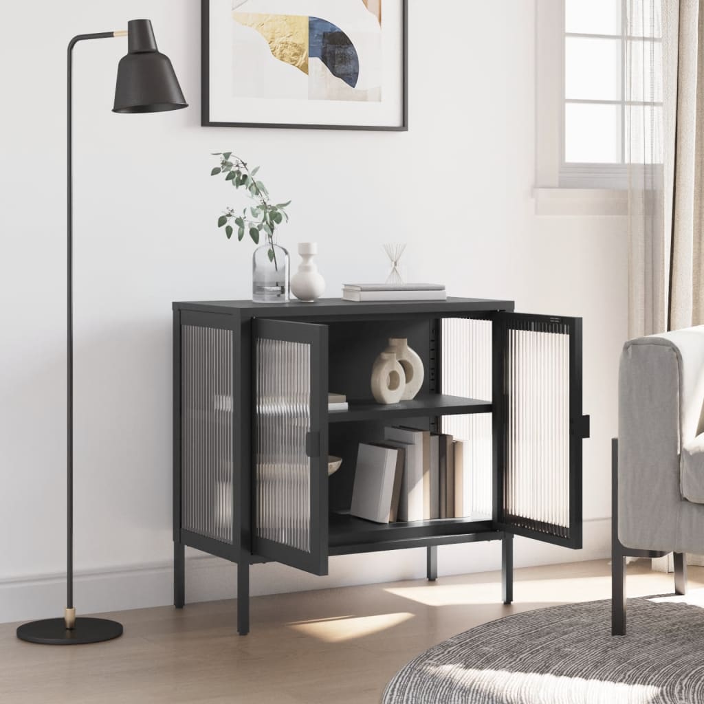 vidaXL Dressoir 70x35x70 cm glas en staal zwart afbeelding