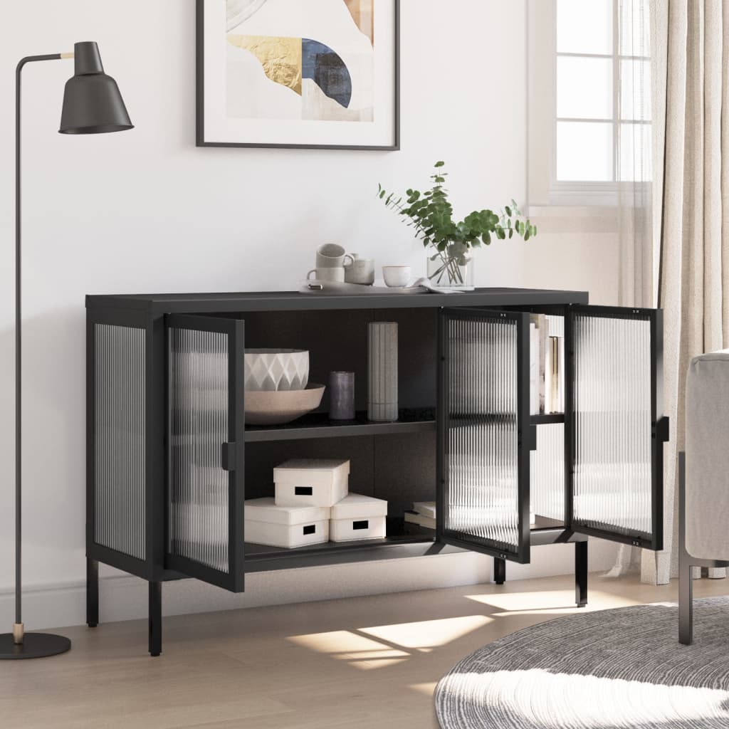 Thumbnail - vidaXL Sideboard Schwarz 105x35x70 cm Glas und Stahl