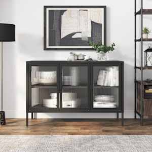 Komoda črna 105x35x70 cm steklo in jeklo