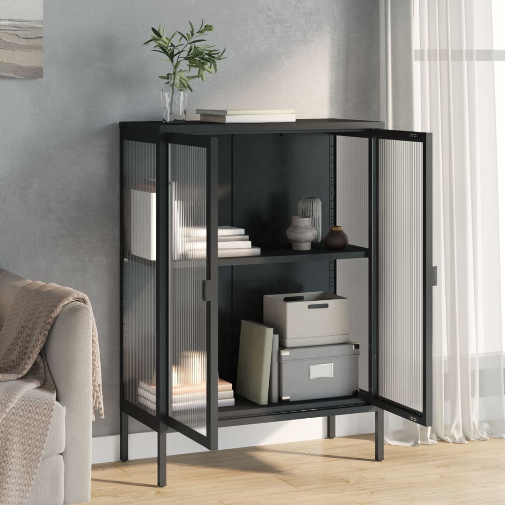 vidaXL Dressoir 75x35x105 cm glas en staal zwart afbeelding