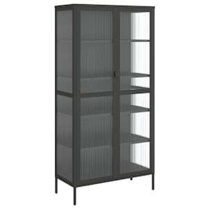 Highboard černý 85 x 40 x 180 cm sklo a ocel - obrázek 2