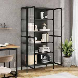Highboard černý 85 x 40 x 180 cm sklo a ocel - obrázek 3