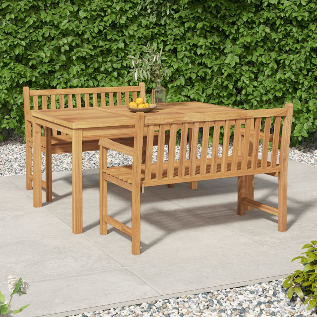 vida XL 3-tlg. Garten-Essgruppe Massivholz Teak