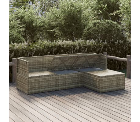 vidaXL Sodo komplektas su pagalvėlėmis, 4 dalių, pilkas, poliratanas