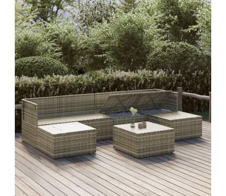 vidaXL Sodo komplektas su pagalvėlėmis, 7 dalių, pilkas, poliratanas