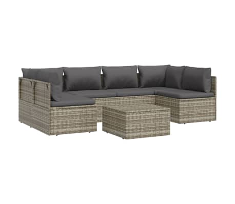 vidaXL Sodo komplektas su pagalvėlėmis, 7 dalių, pilkas, poliratanas