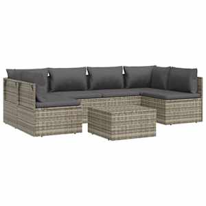 vidaXL Sodo komplektas su pagalvėlėmis, 7 dalių, pilkas, poliratanas