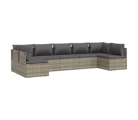 vidaXL Sodo komplektas su pagalvėlėmis, 7 dalių, pilkas, poliratanas