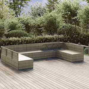 vidaXL Sodo komplektas su pagalvėlėmis, 9 dalių, pilkas, poliratanas