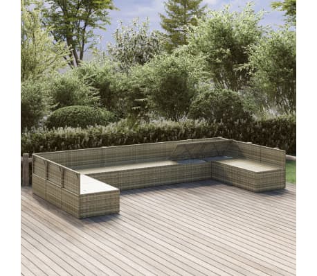 vidaXL Sodo komplektas su pagalvėlėmis, 10 dalių, pilkas, poliratanas