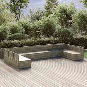 vidaXL Sodo komplektas su pagalvėlėmis, 10 dalių, pilkas, poliratanas