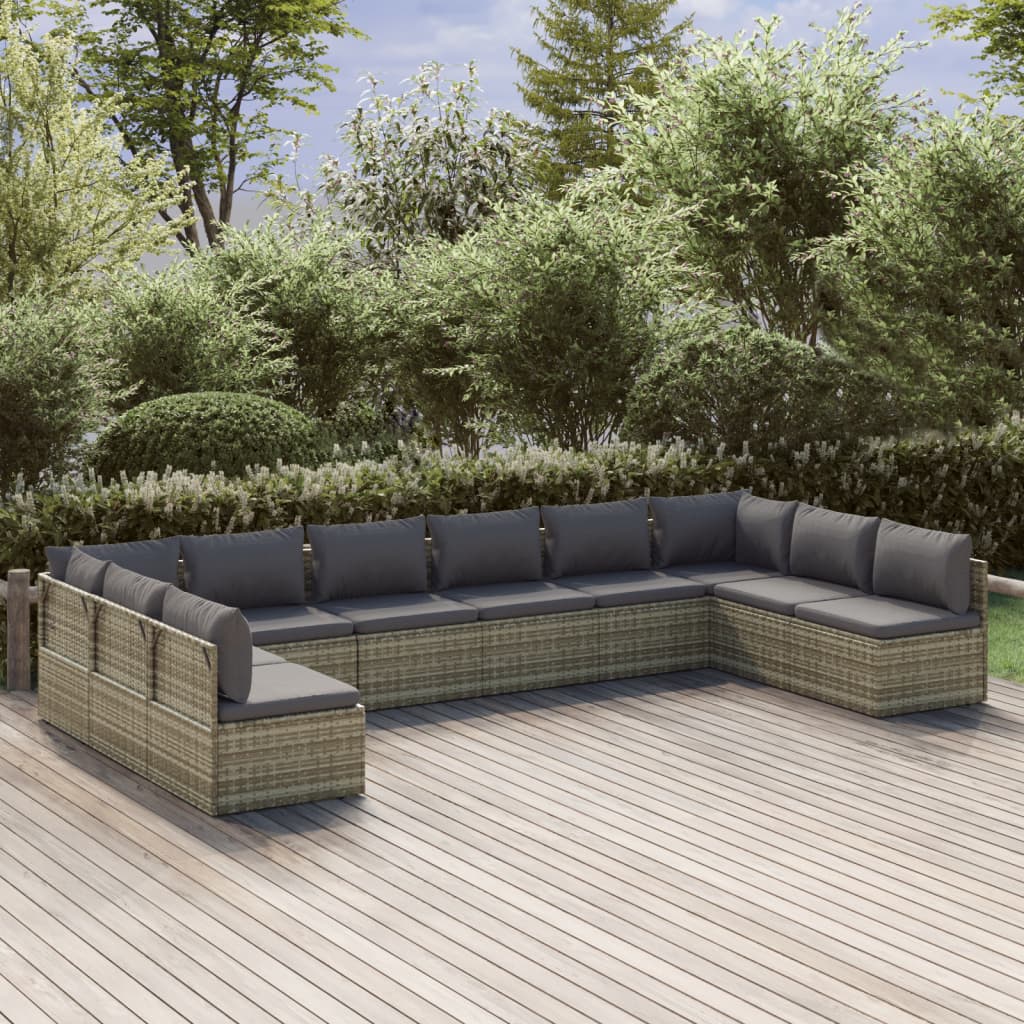 vidaXL 10dílná zahradní sedací souprava s poduškami šedá polyratan