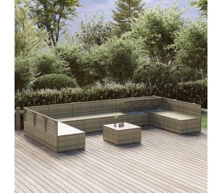 vidaXL Sodo komplektas su pagalvėlėmis, 11 dalių, pilkas, poliratanas