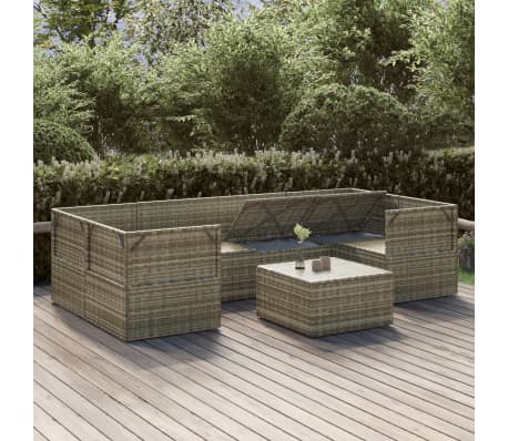 vidaXL Sodo komplektas su pagalvėlėmis, 7 dalių, pilkas, poliratanas