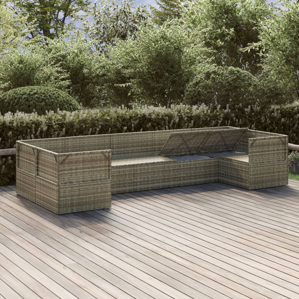 Градински лаундж комплект с възглавници 7 части полиратан сив