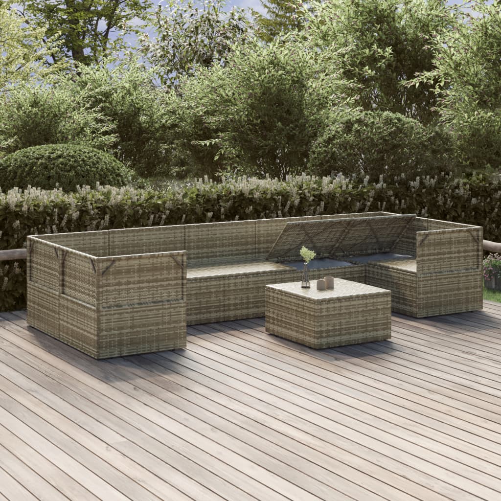 Градински комплект с възглавници, 8 части, полиратан, сив