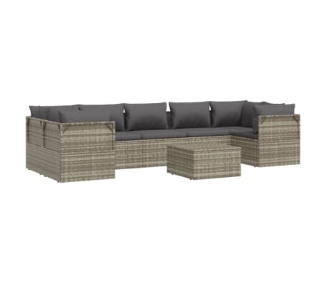 vidaXL 8 Piece Patio Lounge Set with Cushions Gray Poly Rattan