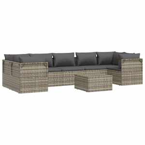 vidaXL 8 Piece Patio Lounge Set with Cushions Gray Poly Rattan