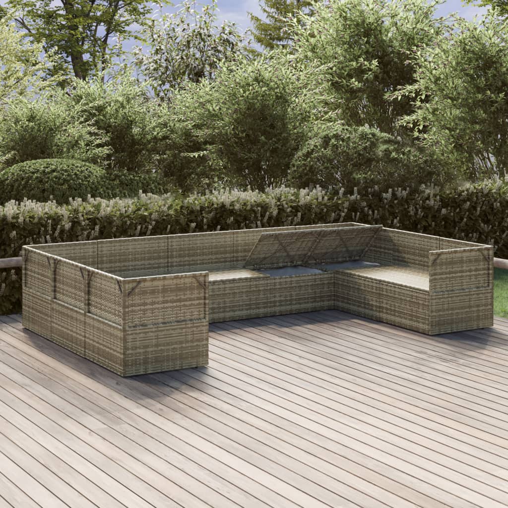 Градински лаундж комплект с възглавници 9 части сив полиратан