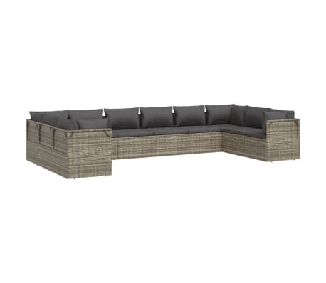 vidaXL 10 Piece Garden Lounge Set with Cushions Grey Poly Rattan