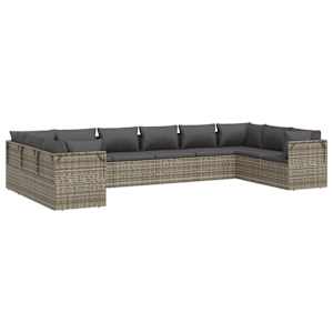 vidaXL 10 Piece Garden Lounge Set with Cushions Grey Poly Rattan