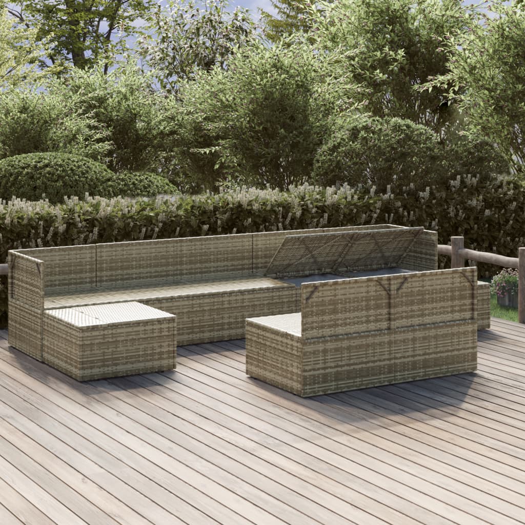 Градински лаундж комплект с възглавници 9 части сив полиратан