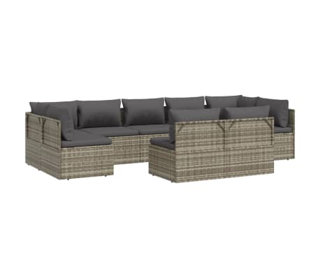 vidaXL Sodo komplektas su pagalvėlėmis, 9 dalių, pilkas, poliratanas