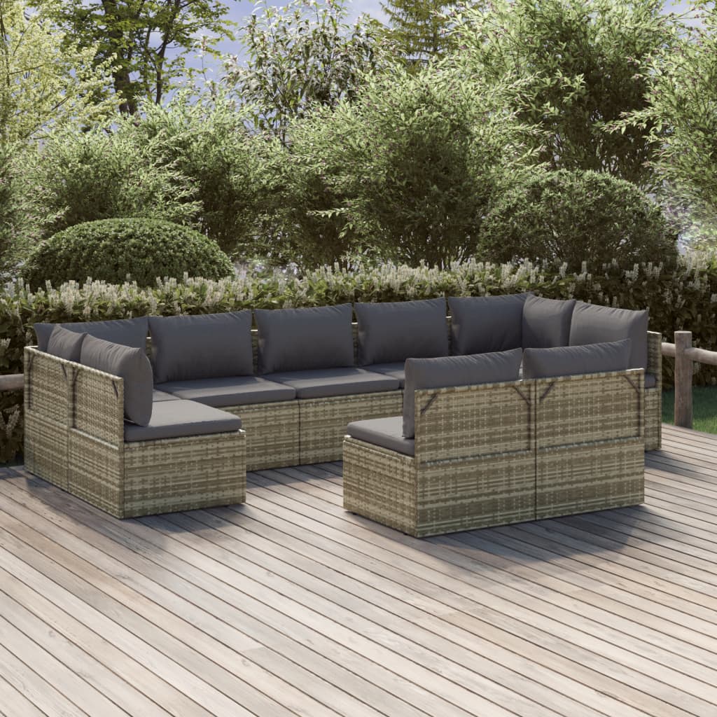 vida XL 9-tlg. Garten-Lounge-Set mit Kissen Grau Poly Rattan