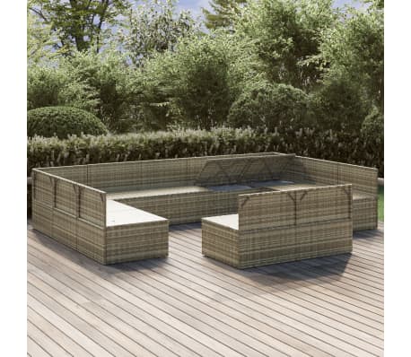 vidaXL Sodo komplektas su pagalvėlėmis, 11 dalių, pilkas, poliratanas