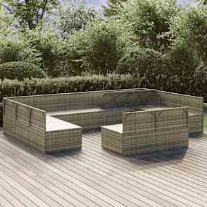 vidaXL Sodo komplektas su pagalvėlėmis, 11 dalių, pilkas, poliratanas