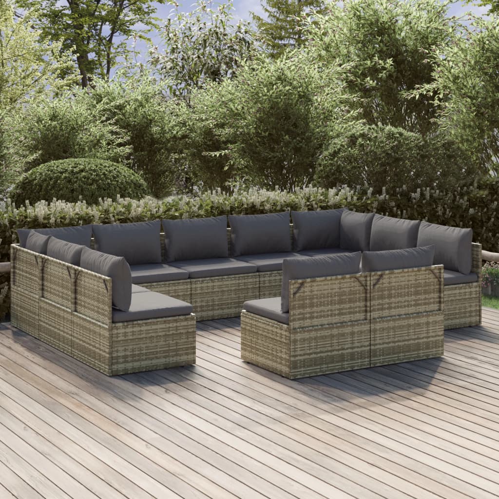 vidaXL Set mobilier de grădină cu perne, 11 piese, gri, poliratan grădină imagine model 2022