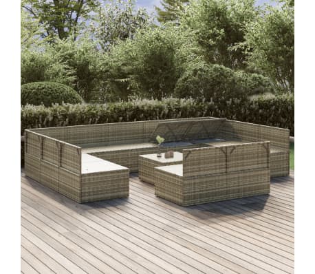 vidaXL Sodo komplektas su pagalvėlėmis, 12 dalių, pilkas, poliratanas