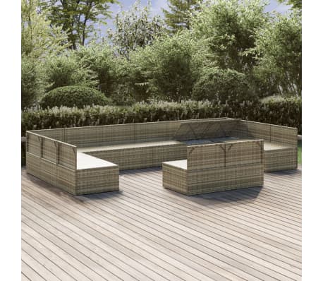 vidaXL Sodo komplektas su pagalvėlėmis, 12 dalių, pilkas, poliratanas