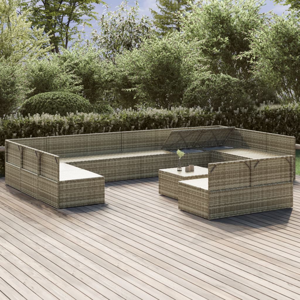 Градински комплект с възглавници 13 части сив полиратан