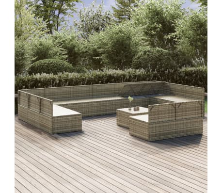 vidaXL Sodo komplektas su pagalvėlėmis, 13 dalių, pilkas, poliratanas