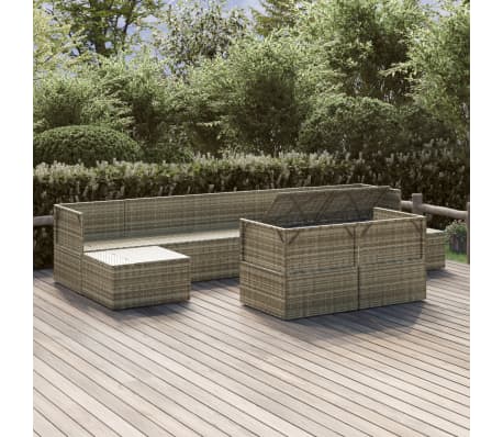 vidaXL Sodo komplektas su pagalvėlėmis, 9 dalių, pilkas, poliratanas