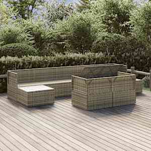 vidaXL Sodo komplektas su pagalvėlėmis, 9 dalių, pilkas, poliratanas