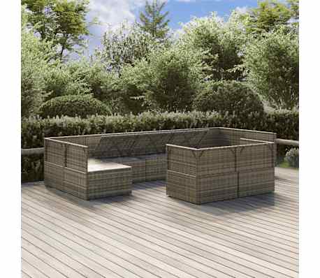 vidaXL Sodo komplektas su pagalvėlėmis, 9 dalių, pilkas, poliratanas