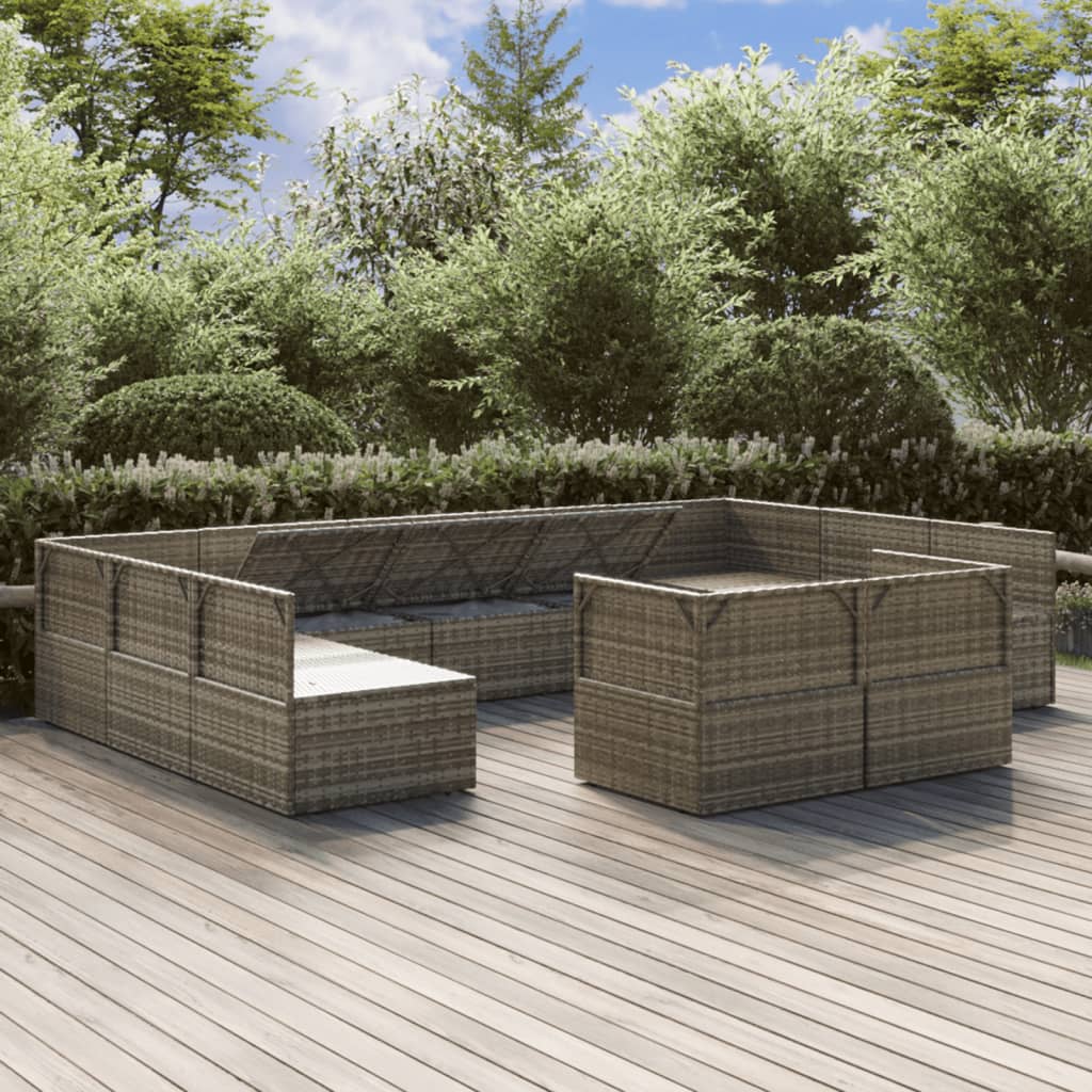 Градински комплект с възглавници, 11 части, сив, полиратан