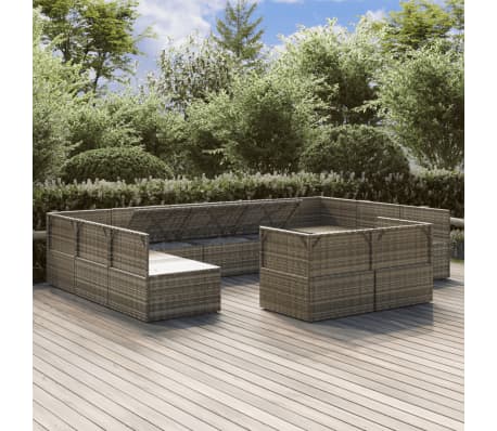 vidaXL Sodo komplektas su pagalvėlėmis, 11 dalių, pilkas, poliratanas