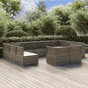 vidaXL Sodo komplektas su pagalvėlėmis, 11 dalių, pilkas, poliratanas