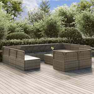 vidaXL Sodo komplektas su pagalvėlėmis, 12 dalių, pilkas, poliratanas