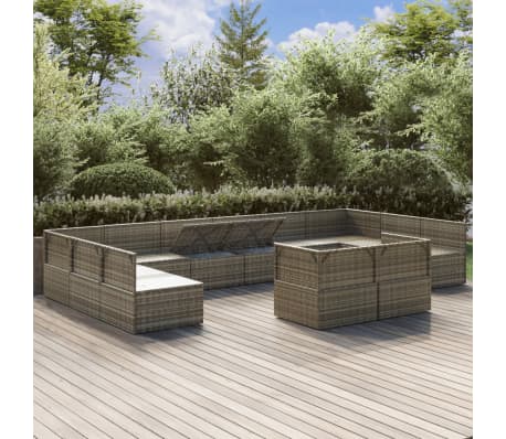 vidaXL Sodo komplektas su pagalvėlėmis, 12 dalių, pilkas, poliratanas