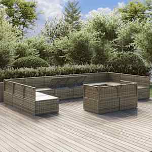 vidaXL Sodo komplektas su pagalvėlėmis, 12 dalių, pilkas, poliratanas