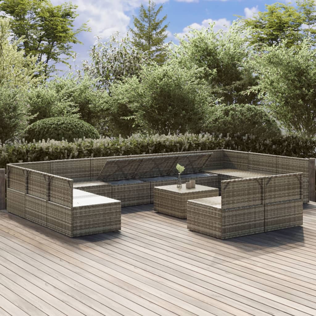 Градински комплект с възглавници 13 части сив полиратан