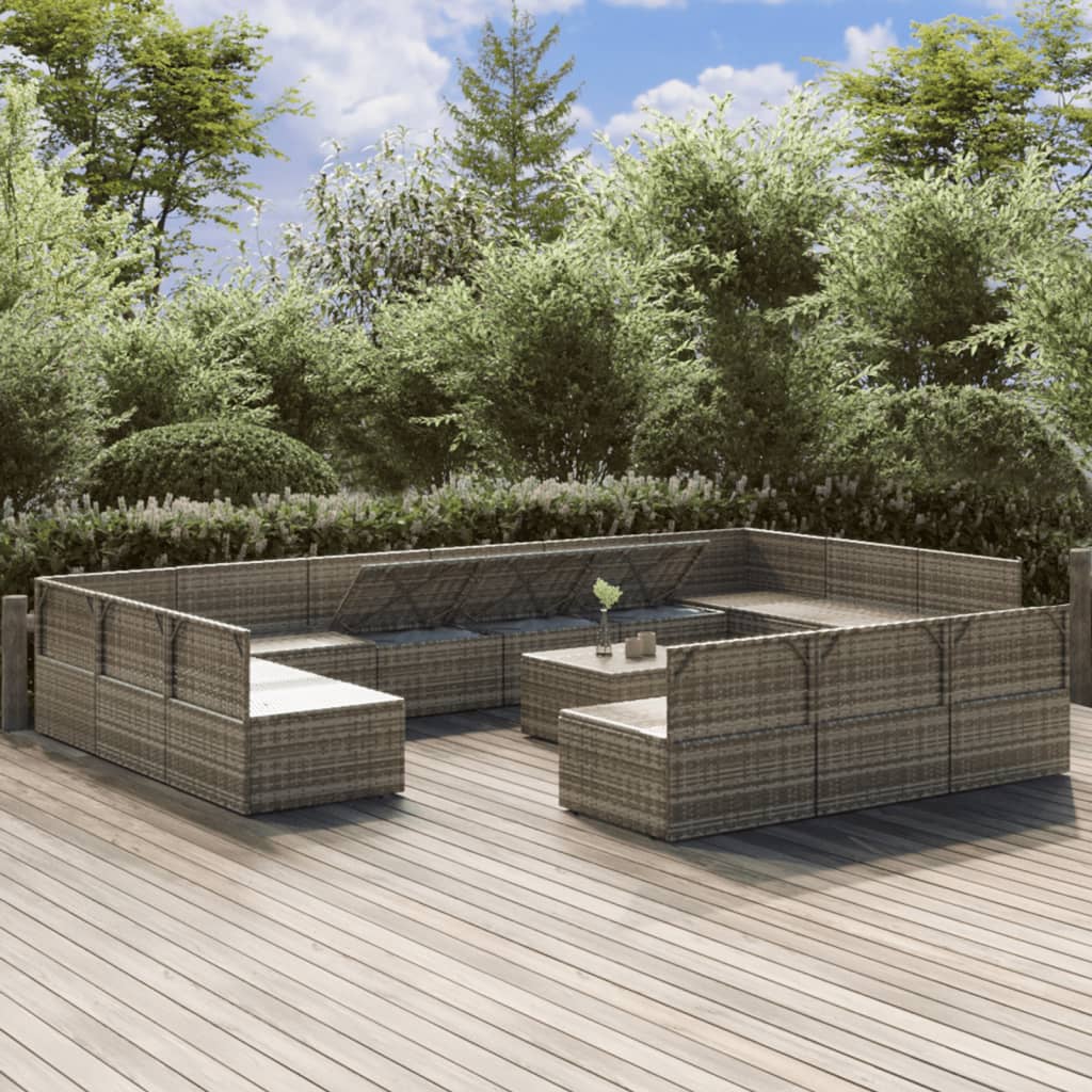 Градински комплект с възглавници 14 части сив полиратан