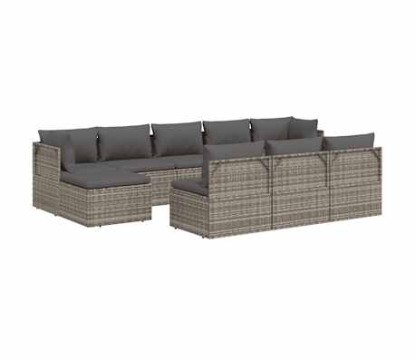 vidaXL 10 Piece Garden Lounge Set with Cushions Grey Poly Rattan