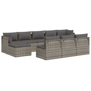 vidaXL 10 Piece Garden Lounge Set with Cushions Grey Poly Rattan